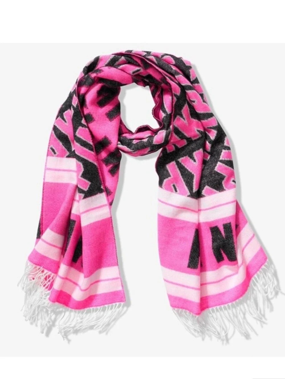 NWOT Victoria’s Secret PINK Y2K Oversized Logo Blanket Scarf Hot Pink Black